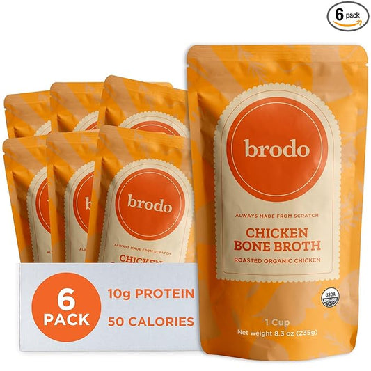 Brodo Organic Chicken Broth | Nutrient Dense, Chef Crafted Bone Broth in Single Serving Pouches | Not Made From Concentrate, No Preservatives (6x 8.3 oz Pouches)
