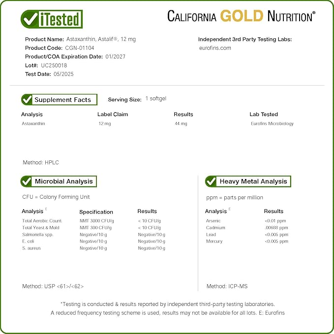 California Gold Nutrition Astaxanthin, Antioxidant Carotenoid, AstaLif Pure Icelandic Biologically Active 99% Isomer, 12 mg, 120 Veggie Softgels