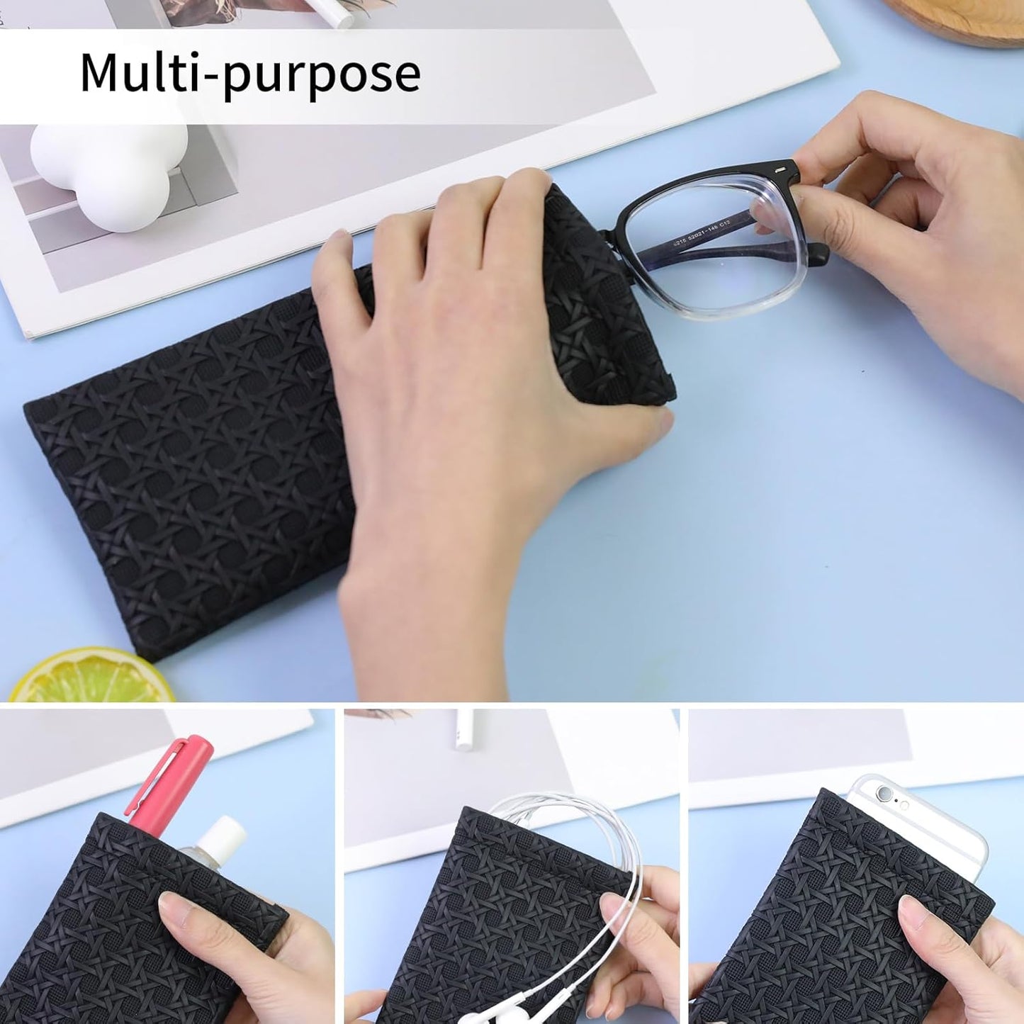 Double Eyeglass Case Soft Dual Glasses Case for Women Men Travel Squeeze Top Sunglasses Cases Eyeglasses Pouch