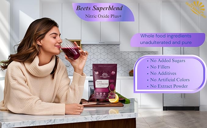 Beets Superblend 100% Freeze Dried Powder Juice, Beets, Pomegranate, Avocado, Kale, Banana, Monk Fruit, No Sugar Added.