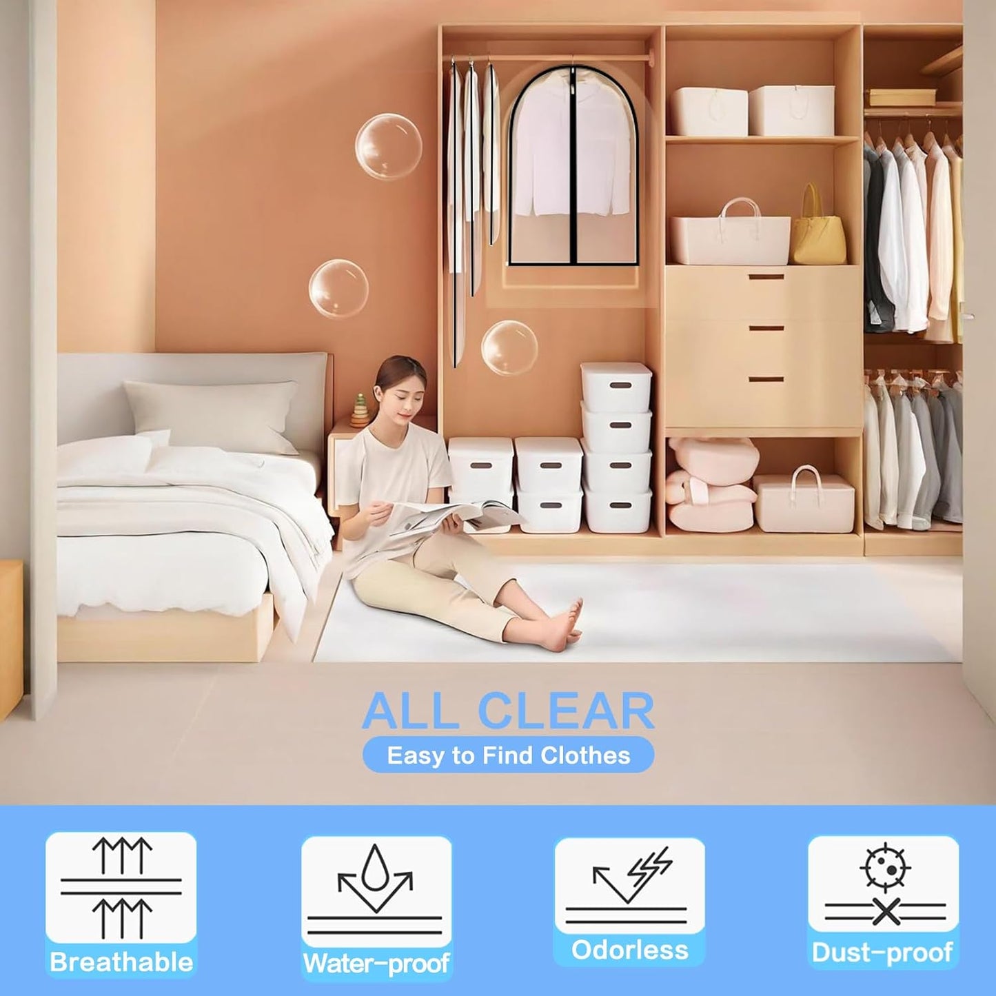 Garment Bags for Hanging Clothes 24'' x 60'' (Set of 12) Coat Covers for Closet Foldable Washable Dress Bags for Hanging Clothes for Long Dress Dance Costumes Suits Gowns Coats