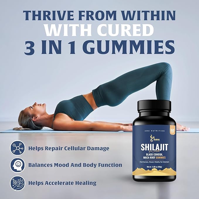 Shilajit Gummies for Men & Women with Maca Root & Black Cohosh (60 Count (Pack of 1), Maca Root & Black Cohosh)