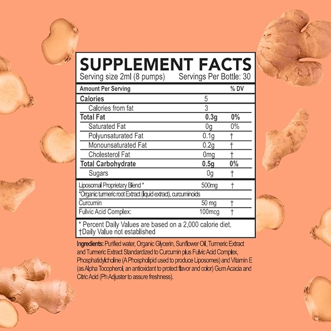 Liquid Turmeric Supplement, Fulvic Acid, Support Joint Health, Liposomal Enhanced Absorption, Vegan, Month Supply