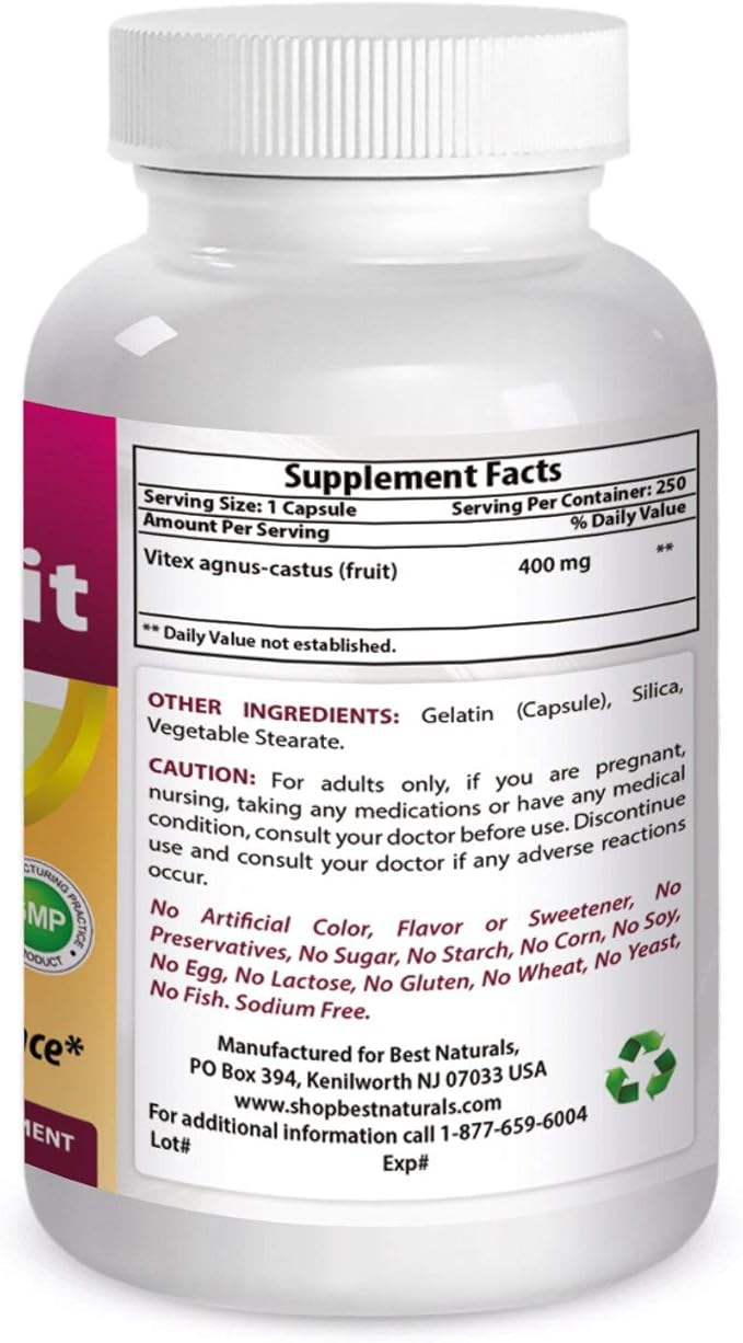 Best Naturals Vitex Chasteberry 400 mg 250 Capsules