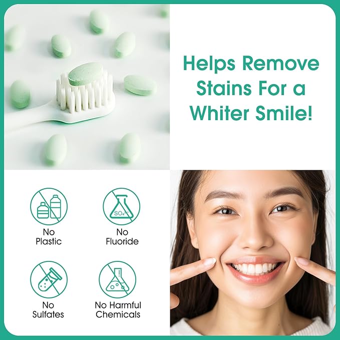 150 Pcs Toothpaste Tablets with Nano Hydroxyapatite for Deep Cleaning, Fresh Breath, Enamel-Safe, Fluoride & Plastic Free & Remineralizing Tablets with Coconut Oil, Peppermint, Xylitol