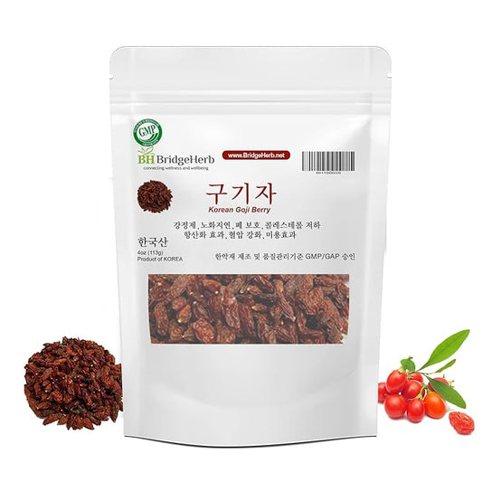 Goji Berry 4oz (113g) – Korean Herbal Tea | Premium Dried Goji Berries, Superfruit, Antioxidant-Rich, Caffeine-Free Wellness Drink | Product of Korea (BridgeHerb)