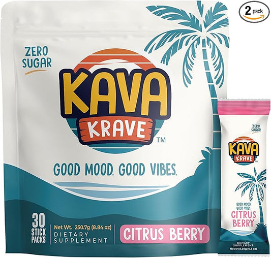 Citrus Berry Kava Drink Mix – 60 Pack for Natural Energy, Mood Support, Stress Relief & Nootropic Focus