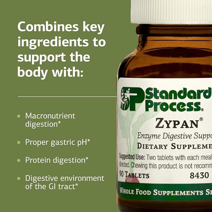 Standard Process Zypan - Digestive Health Support Supplement - HCI Supplement with Pancreatin, Betaine Hydrochloride & Pepsin - Support Macronutrient Digestion - 90 Tablets