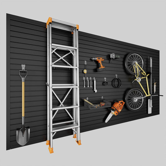 4'H x 8'W Slatwall Panel Garage Wall Organizer, Heavy Duty Interlocking Slat Wall Paneling Sheets, Garage Slatwall for Tool Organization Mounted Storage Systems Black