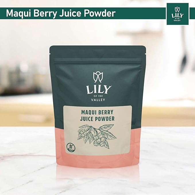 Lily of the Valley Maqui Berry Juice Powder - Antioxidant-Rich Superfood for Smoothies & Desserts - Rich in Iron & Fiber - No Added Sugar - Vegan & Gluten-Free - Packed in Resealable Pouch (8oz, 226g)