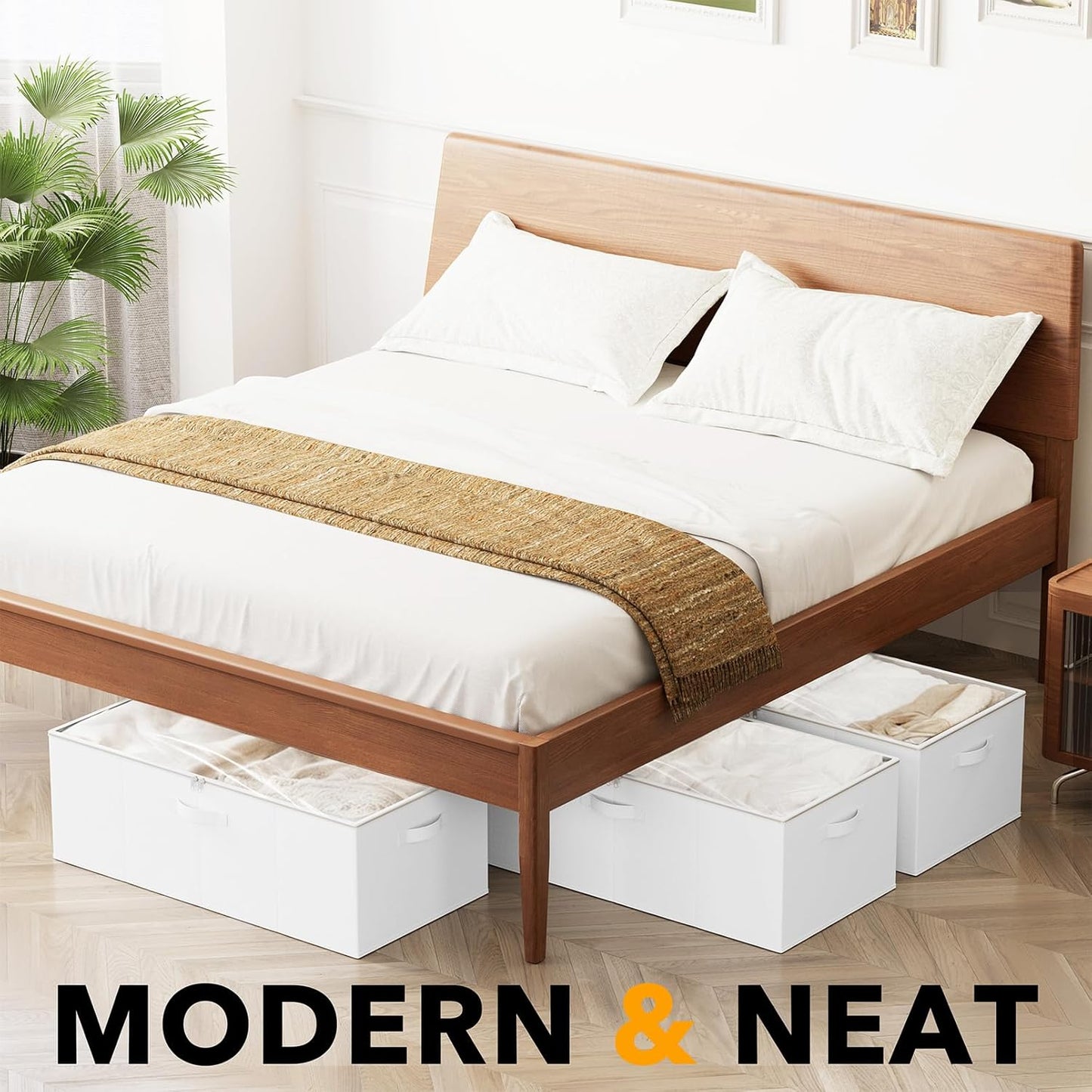 SpaceAid 3 Pack 10" High Under Bed Storage Containers, Large Underbed Storage Organizer Bins with Lids for Bedroom, Dorm, Clothes, Closet Organization, Bed Sheets and Blankets (White)