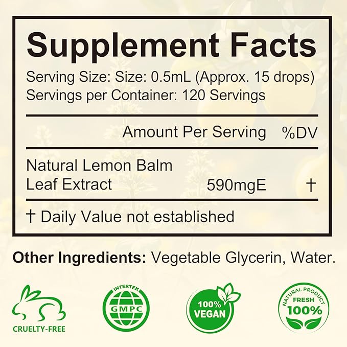 Organic Lemon Balm Extract Drops, Organic Lemon Balm Tincture, Digestive Relief & Anti-Bloat Support, Alcohol-Free, Vegan, Non-GMO, Gluten-Free - 60ml (2PCS)