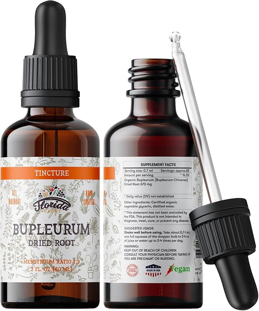 Bupleurum Tincture, Organic Bupleurum Extract (Bupleurum Chinense) Dried Root Herbal Supplement, Non-GMO in Cold-Pressed Organic Vegetable Glycerin, 700 mg, 2 oz (60 ml)