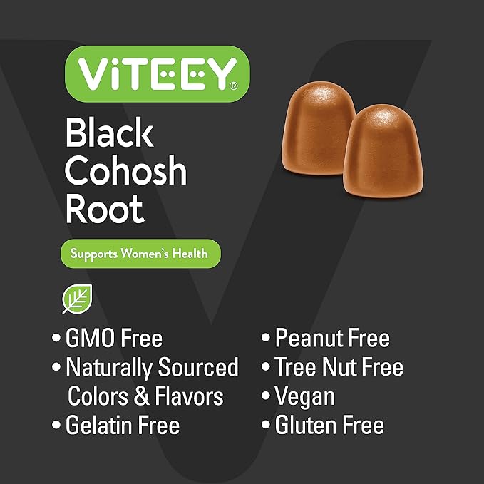 Viteey Black Cohosh Root Gummies - Menopause Relief for Hot Flashes and Night Sweats - Vegan, Gluten Free, Non-GMO - 120 Count
