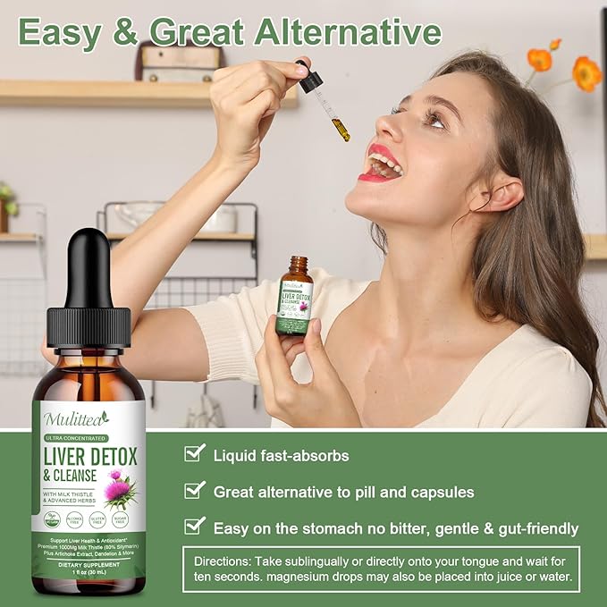 Liver Health Liquid Drops -Support Liver Cleanse Detox & Repair with Artichoke Milk Thistle Silymarin Extract, Dandelion,Turmeric, Berberine to Renew w/21 Potent Herb-Nutrients-