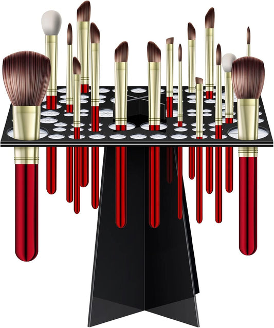 72 Holes Acrylic Makeup Brush Stand - Collapsible Holder & Dryer for Makeup Artist, Nail Brush, Paintbrush, Black
