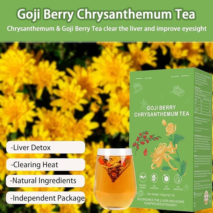 Goji Berry Chrysanthemum Tea, Dandelion Wolfberry Tea for Liver Health, Liver Detox Clear the Liver and Improve Eyesight 150g(1box,15 Bags) (2)