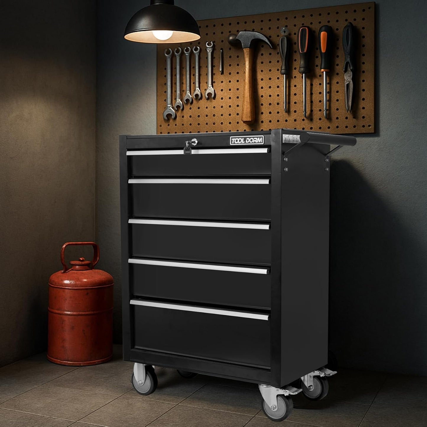 5-Drawer Rolling Tool Chest with Locking Wheels & Drawers, 13" D x 24.2" W x 34.6" H Mobile Tool Storage Cabinet, Heavy-Duty Garage Organizer w/Ergonomic Handle