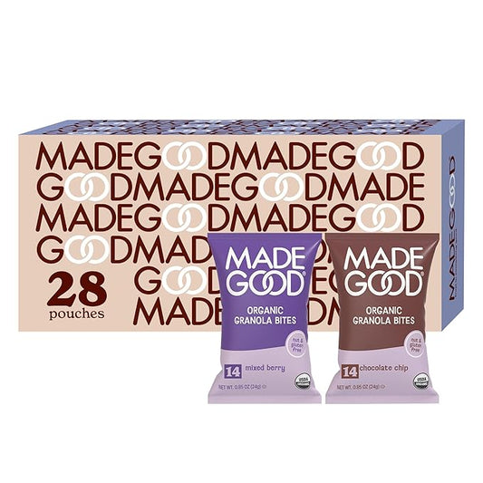 MadeGood Granola Bites Chocolate Chip & Mixed Berry Variety Pack (28 Count) Gluten Free and Organic Snacks