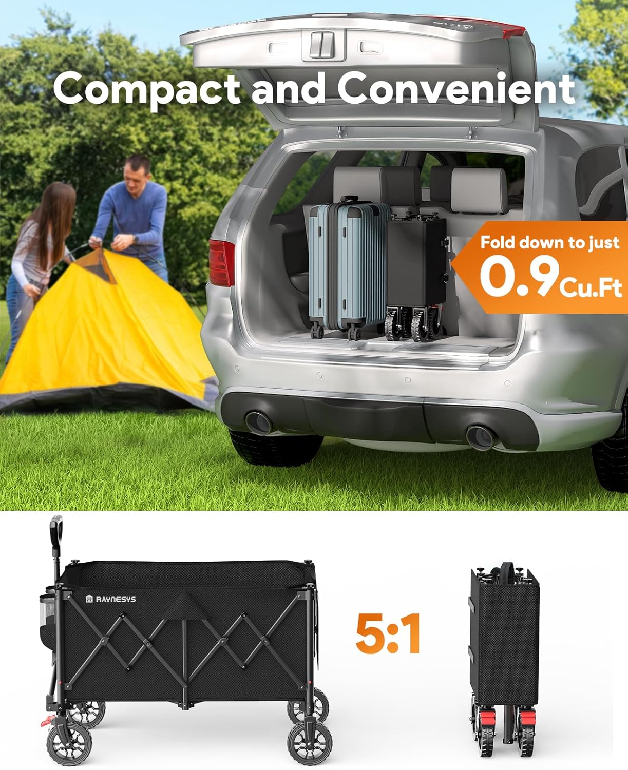 Collapsible Foldable Wagons, 440lbs Capacity Wagons Carts Foldable with All-Terrain Wheels, Heavy Duty Foldable Wagon, Utility Wagon Carts with Brakes for Camping, Sports, Shopping, Grocery, Black