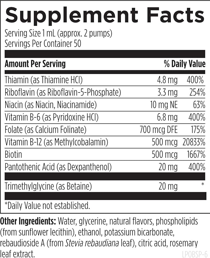 Designs for Health Liposomal B Supreme - Liquid B Vitamin Complex with Superior Absorption - Folate, Vitamin B12, B6, Biotin, TMG + More - Oral Delivery Pump with Citrus Flavor (50 Servings / 1.7oz)