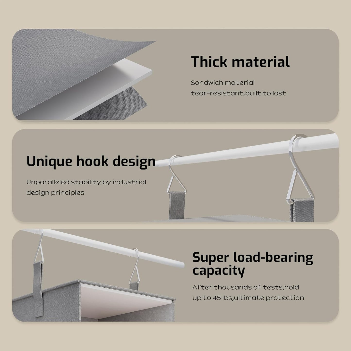 Vailando 6-Tier Hanging Shelves for Closet, Two 3-Shelf Hanging Closet Organizer w/ 4 Side Pockets and 3 Drawers, Combinable for Dorm Wardrobe Organizer and RV Storage and Organization