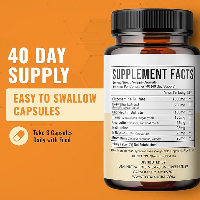 Glucosamine Chondroitin MSM Turmeric 2100mg – Joint Complete Capsules, Advanced Strength Joint Support Supplement for Adults Hands Back Knee Mobility – Bone & Joint Health Supplements for Men & Women