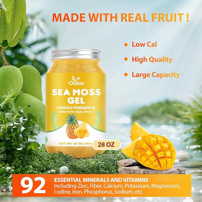 (28OZ Irish Sea Moss Gel Mango Pineapple Flavor - Natural Seamoss Gel with 92 Minerals and Vitamins - Non-GMO, Gluten-Free, Vegan - Immune Support