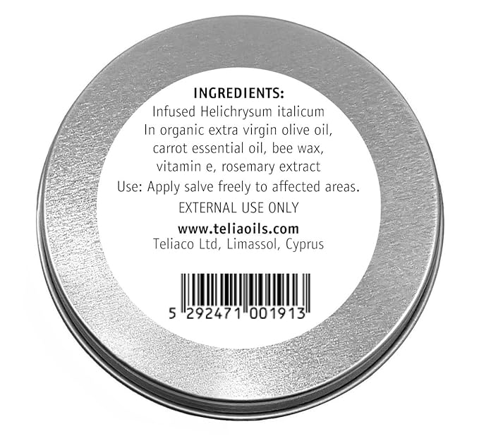 Teliaoils Helichrysum Italicum Multipurpose Salve | Helichrysum Oil | Soothing & Hydrating Relieving Balm | Irritated Skin, Stretch Marks, Varicose Veins & Wrinkles | Adults & Kids | 3.34oz/ 100gr |