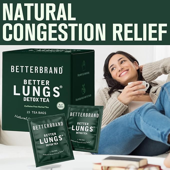 Betterbrand Mullein Tea Bags for Lungs – Herbal Tea for Respiratory Support – Caffeine-Free Loose Leaf Blend with Mullein Leaf Extract – 15 Bags for Lung Health and Wellness