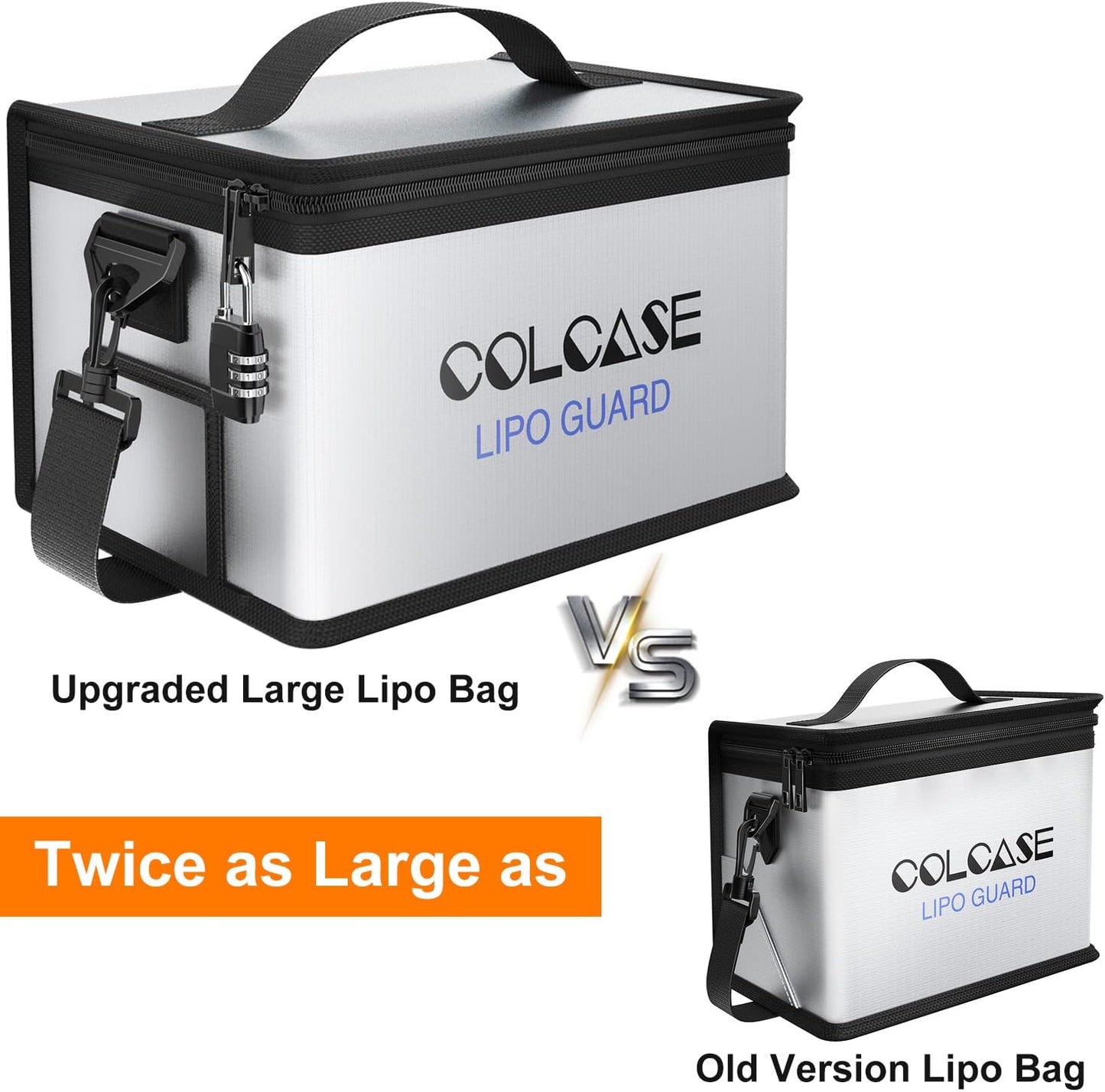 COLCASE Lipo Safe Bag - Fireproof & Explosionproof, Combination Lock, Upgraded Silicone Coated, 11 x 8 x 6.5 in