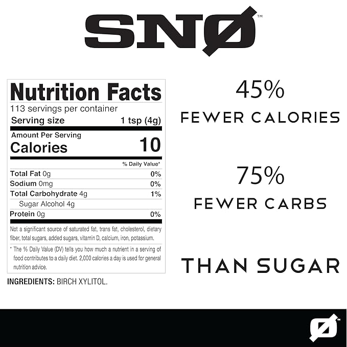 SNO Pure Birch Xylitol Sweetener - 1lb Resealable Bag | Low Calorie, Non-GMO, Gluten-Free, Vegan, Kosher | Paleo, Diabetic, & Keto-Friendly | Pharmaceutical Grade, No Aftertaste Sugar Substitute