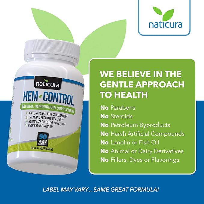 Hem-Control - Fast Effective Hemorrhoid Treatment Supplement - Powerful Formula to Promote Symptom Relief, Shrinking of Hemorrhoids, Ease Discomfort - 90 Vegan Capsules - Made in USA