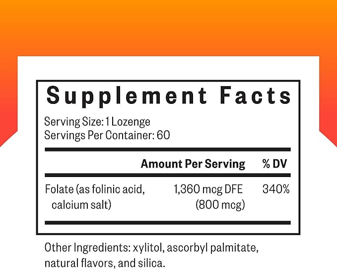 Seeking Health Folinic Acid, 1360 mcg DFE Folinic Acid to Support Homocysteine Levels, Methylation, Cognitive Function, and Energy, Vegan and Vegetarian (60 lozenges)*