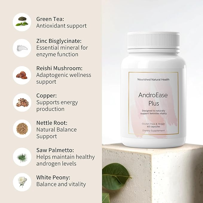 Nourished AndroEase Plus - Natural Balance Supplement for Women - Vegan Formula with Zinc & Saw Palmetto -360 Capsules for Daily Wellness & Vitality - Made in USA