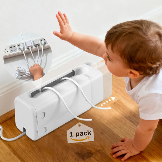 Improved Power Strip Cover Box(1 Pack) 丨Outlet Covers Baby Proofing丨Baby Safety Products丨Adjustable Length Childproof Outlet Cover丨Preventing Toddlers from Touching Sockets丨Fits Most Sockets., White
