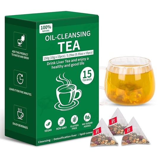 Liver Detox Tea Oil Cleansing Tea 10 Excellent Herbals with Formula,Oil-Reducing Teabag,Chinese Teabag for Cleanse & Detox Liver (15 Bags,1 Box)