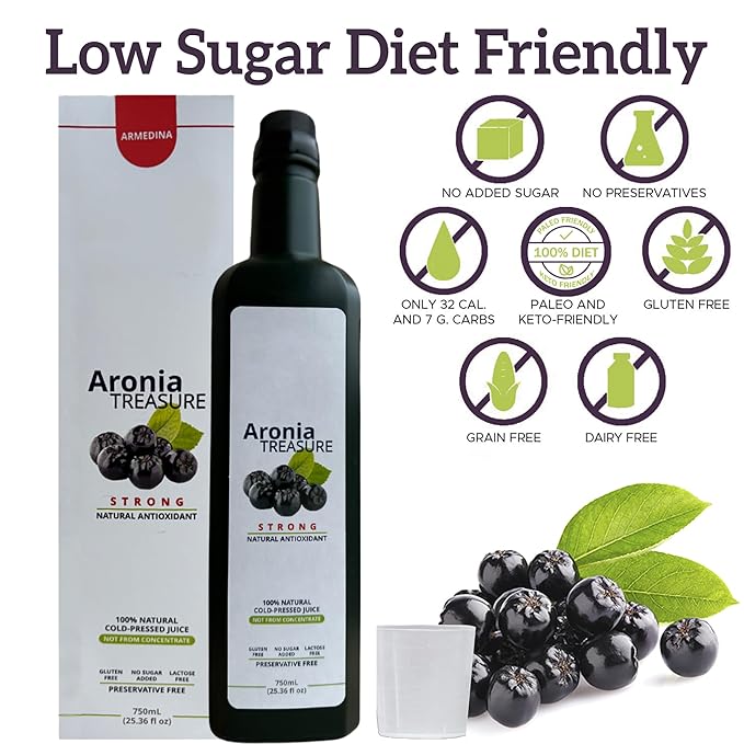 [Aronia Treasure] 100% Aronia Berry Juice: Rich in Antioxidants, Gluten-Free, Vegan, Not From Concentrate, made from Premium Aronia Berries