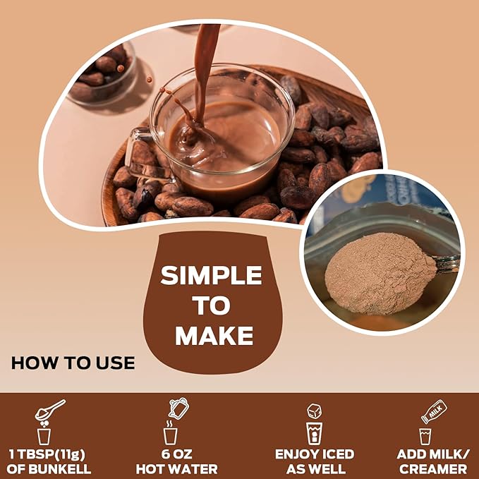 Bunkell Mushroom Hot Cocoa, Adaptogenic Mushroom with Reishi, L-Theanine, Chicory, Melatonin & Glycine, Melatonin, Sleep Hot Cocoa Supplement for Sleep and Stress Support, 25 Servings 1 Pack