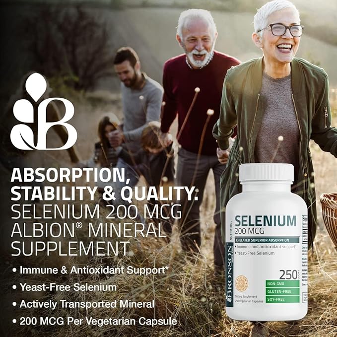 Bronson Selenium 200 mcg – Yeast Free Chelated Amino Acid Complex - Essential Trace Mineral with Superior Absorption, 360 Vegetarian Capsules