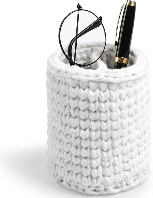 HOSROOME Glasses Holder for Nightstand Boho Decor Eyeglass Holder Stand for Office Desk Organizer Makeup Brush Holder Organizer-White