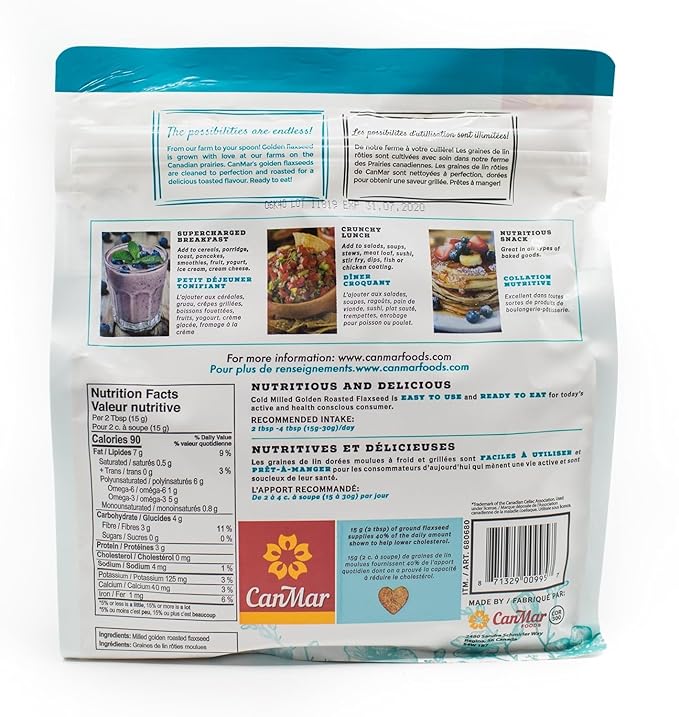 CanMar Ground Milled Golden Roasted Organic Flaxseed, 42 oz – Vegan, Non-GMO, Gluten Free – Flaxseed Meal with Omega-3, Fiber – Ground Organic Linseed Powder (42 oz)