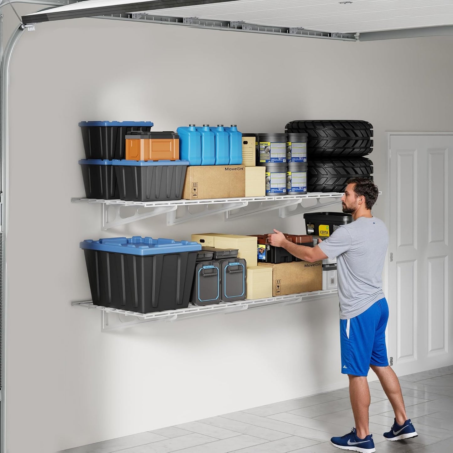 FLEXIMOUNTS 2-Pack 2x6ft 24-inch-by-72-inch Wall Shelf Garage Storage Rack Floating Shelves, 1200 lbs Load Capacity, White, Classic Series