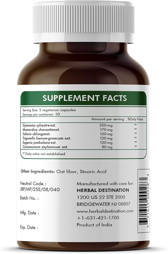 GlucoSuprs Hrx - Gymnema, Bitter Melon, Salacia, Fenugreek, Cinnamon and Jambolan - 60 Capsules