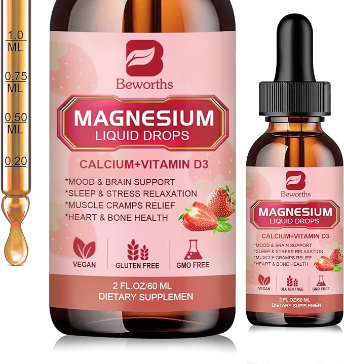 Magnesium Liquid Drop, Magnesium Glycinate Supplement Complex with Magnesium Taurate, Citrate, Calcium, Potassium, Vitamin, Zinc - Support Relaxation, Energy and Bowel Health