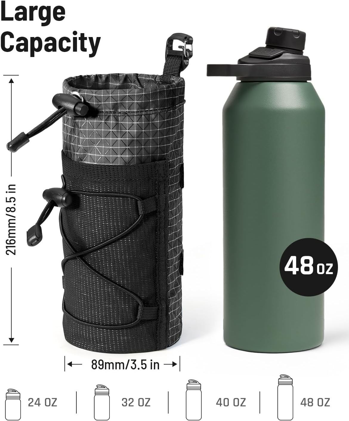 Large Water Bottle Holder Pouch Bag, Backpack Water Bottle Holder Mesh Bag Carrier Fits for 10-48oz Bottles, Heavy-Duty Water Bottles Holder Accessories for Hiking, Sports, Travel, Outdoor