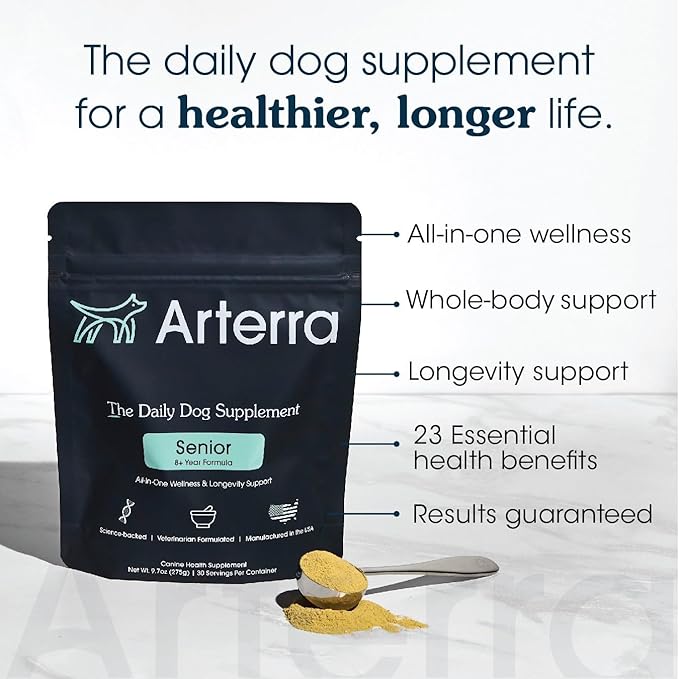 Senior Dog Powder Supplement & Food Topper – 63 Ingredients for Joint, Gut, Immune & Brain Health – Daily Longevity Multivitamin with Glucosamine, Probiotics, and Fish Oil | 30 Scoops