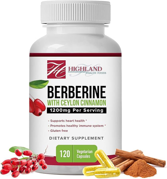 Berberine 1200mg with Ceylon Cinnamon - Berberine HCL and True Cinnamon for Blood Sugar and Metabolic Support - Non-GMO and Vegan Formula - Natural Support for Healthy Lifestyle