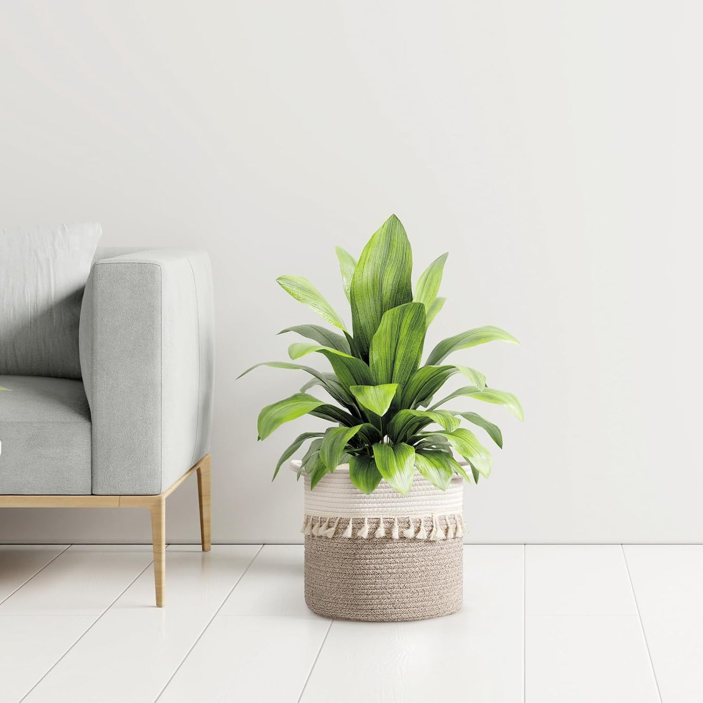 danpinera Storage Baskets, 13"x13" Woven Baskets for Storage, 3 Pack Soft Round Storage Bins for Storage Pillows, Towels, Clothes, White & Mixed Brown