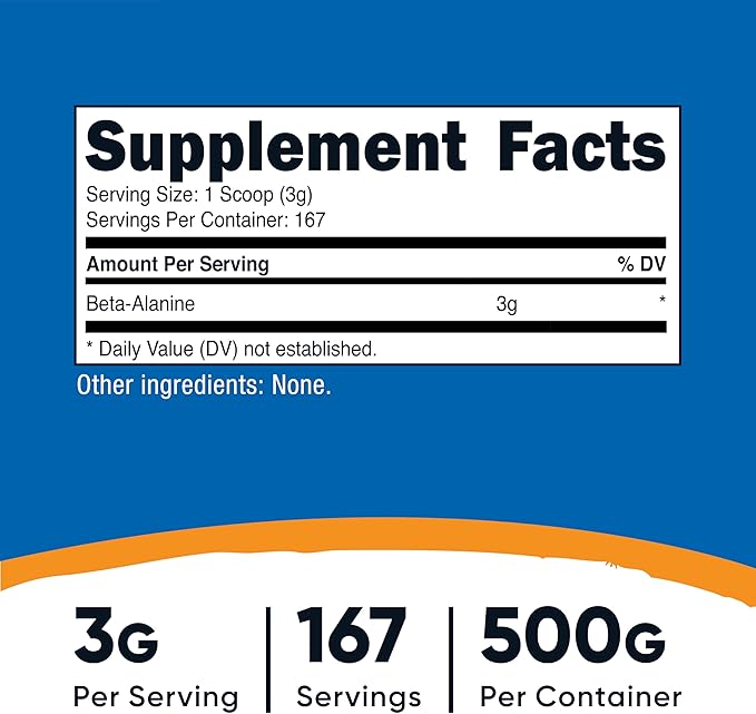 Nutricost Beta Alanine Powder 500 Grams (1.1lbs) - Pure Beta Alanine, Gluten Free & Non-GMO